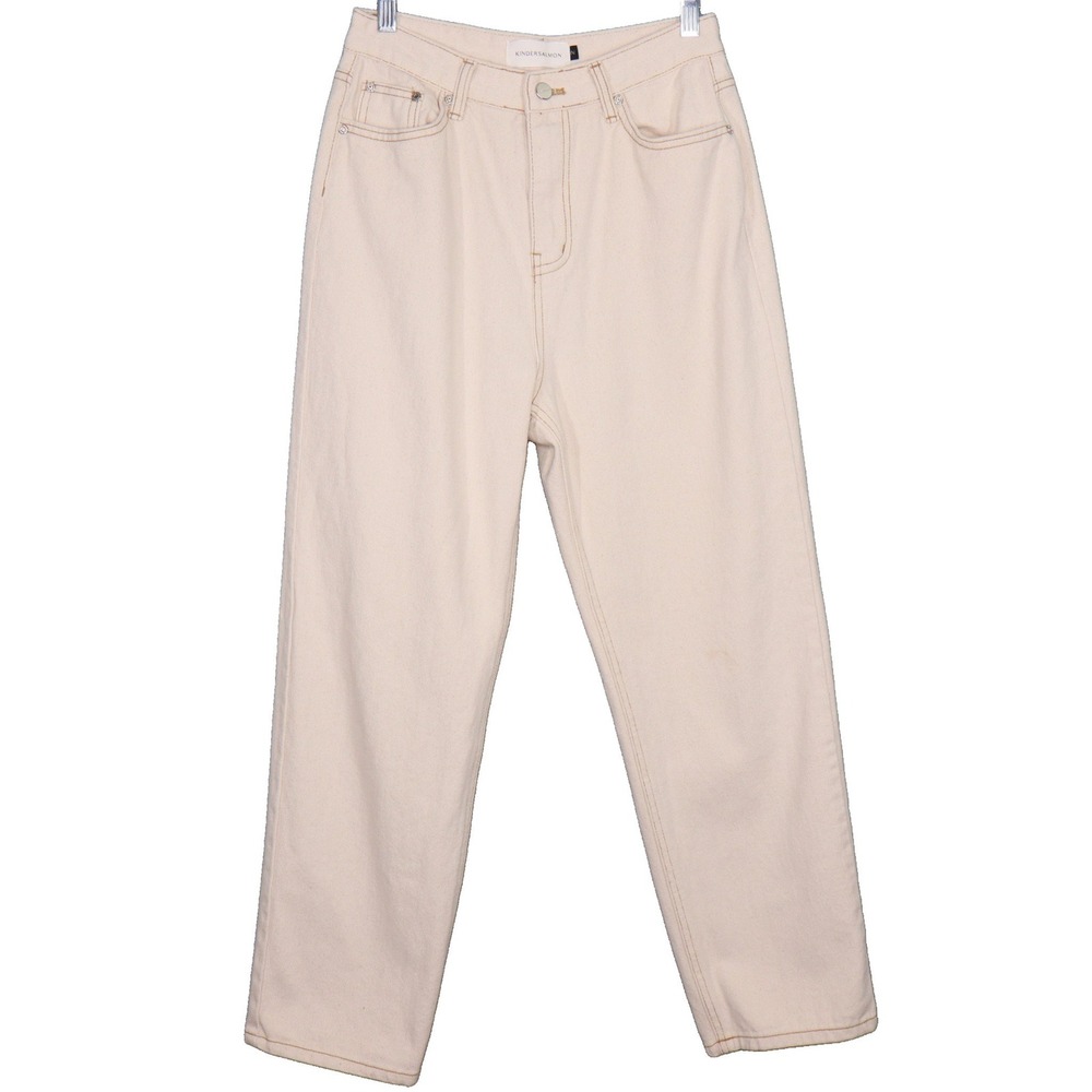 Kindersalmon Womens Sz 4 Cream Straight Leg Jeans High Rise Contrast Stitching
